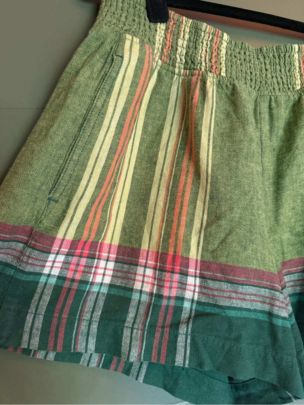Pilcro (Anthropologie) Green Striped Elastic-Waist Shorts - Picture 2 of 4